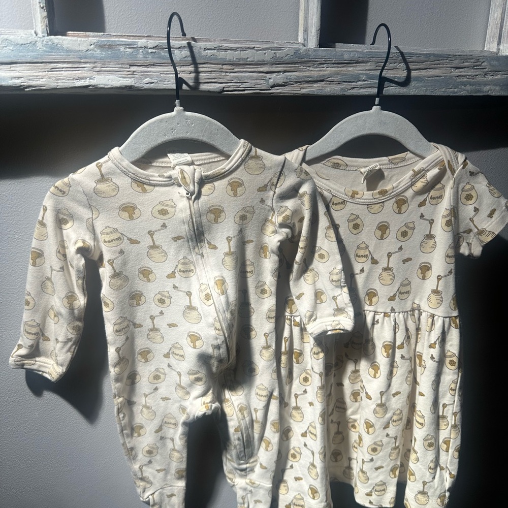 Kate Quinn Honey Pot Print Sibling Set Dress & Zipper Onesie